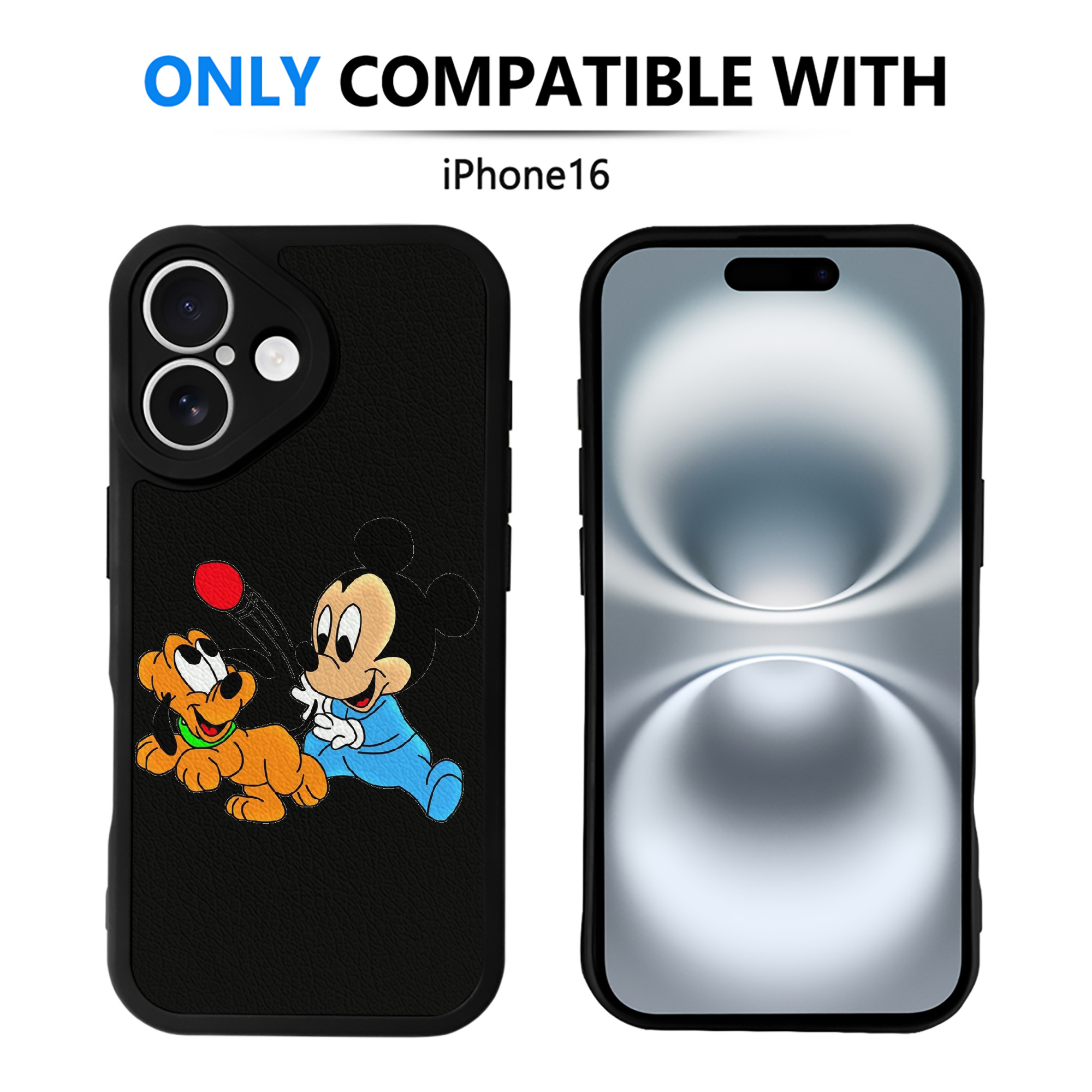 （画像用） ミッキーマウス Mickey Mouse 【iPhone 16シリーズ対応】シリコンスマホケース（レザー調） 材質：シリコン